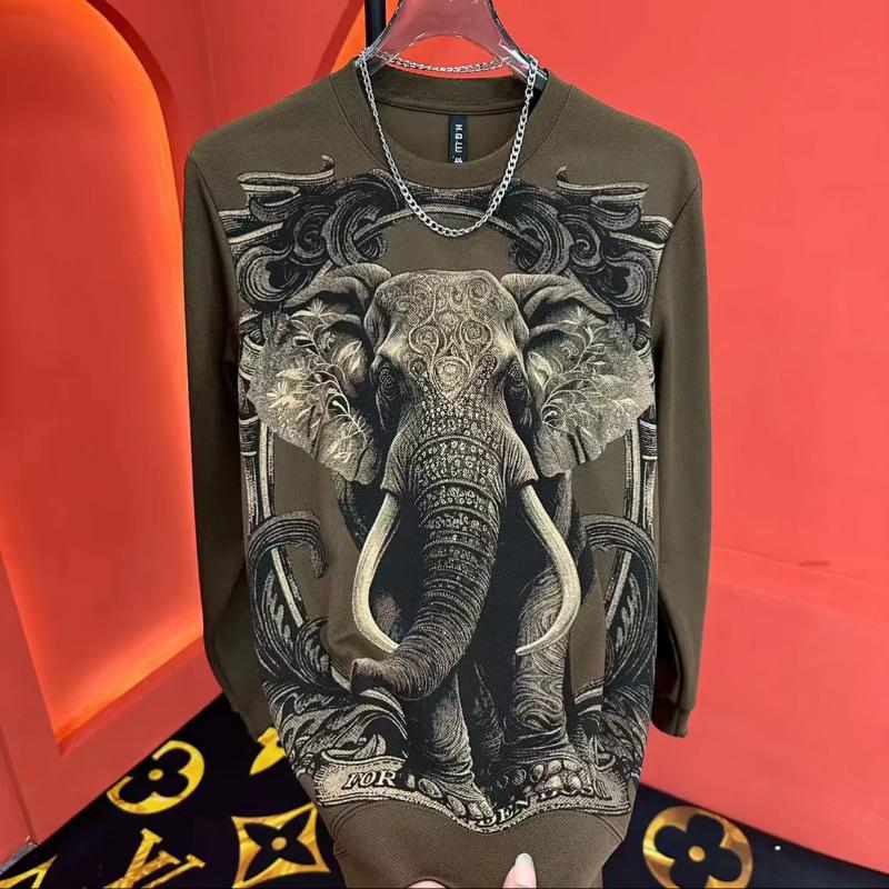 Trendy Elephant Print Sparkling Diamond Round Neck Long Sleeve Sweatshirt