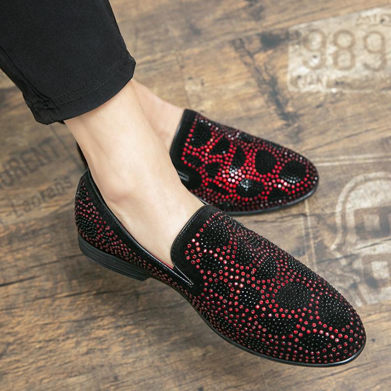 Stylish shiny rhinestone leather loafers