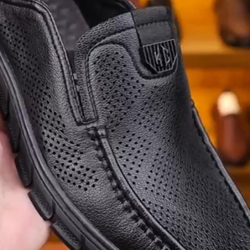 Men's hollow soft leather breathable non-slip comfortable slip-on leather shoes