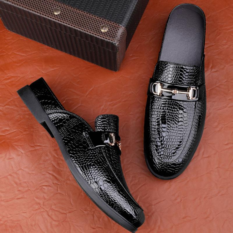 Trendy new crocodile pattern heelless genuine leather men's loafers