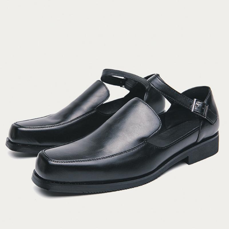 Trendy square-toe men's loafer leather sandals