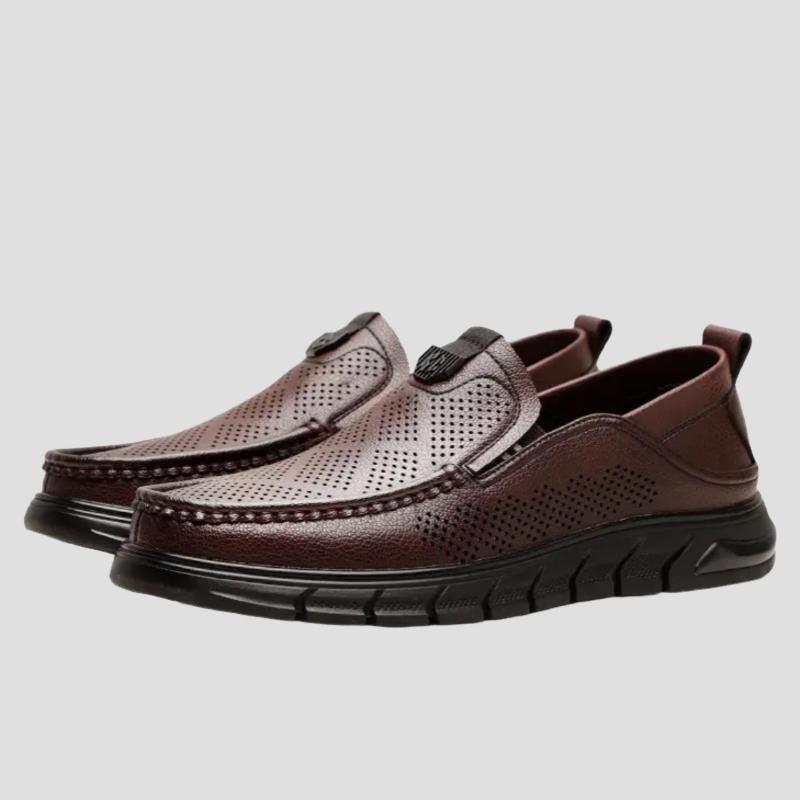 Men's hollow soft leather breathable non-slip comfortable slip-on leather shoes