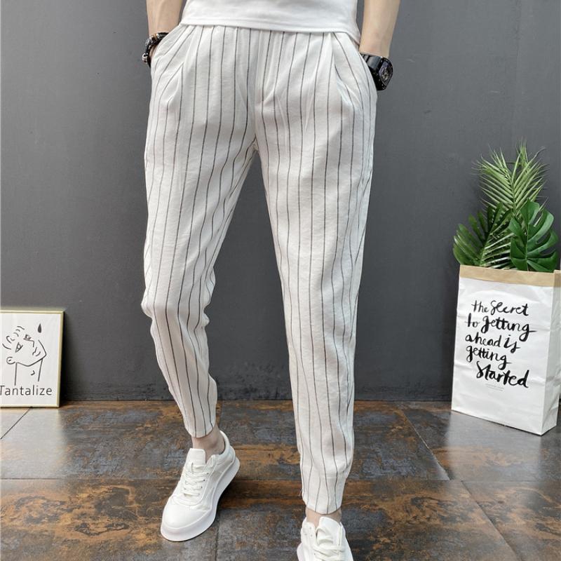 Striped stretch men's trousers