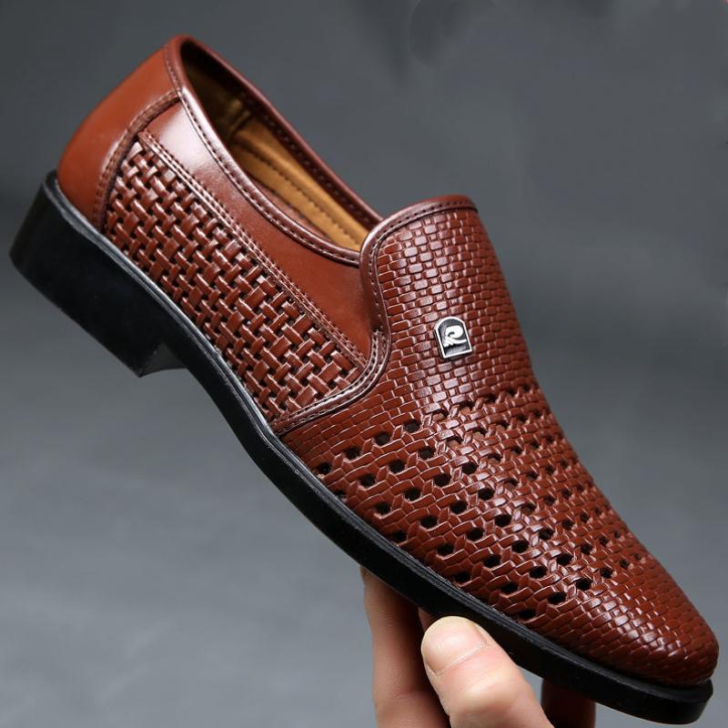 New Men's Hollow Casual Soft Sole Breathable Hole Business Leather Shoes