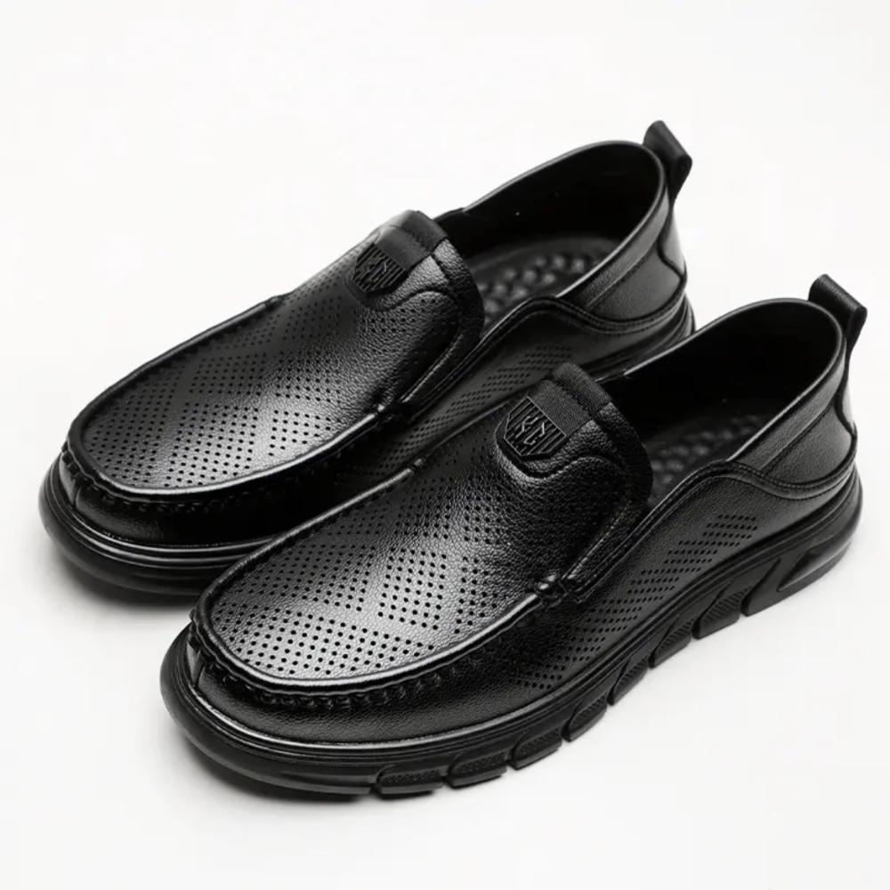 Men's hollow soft leather breathable non-slip comfortable slip-on leather shoes