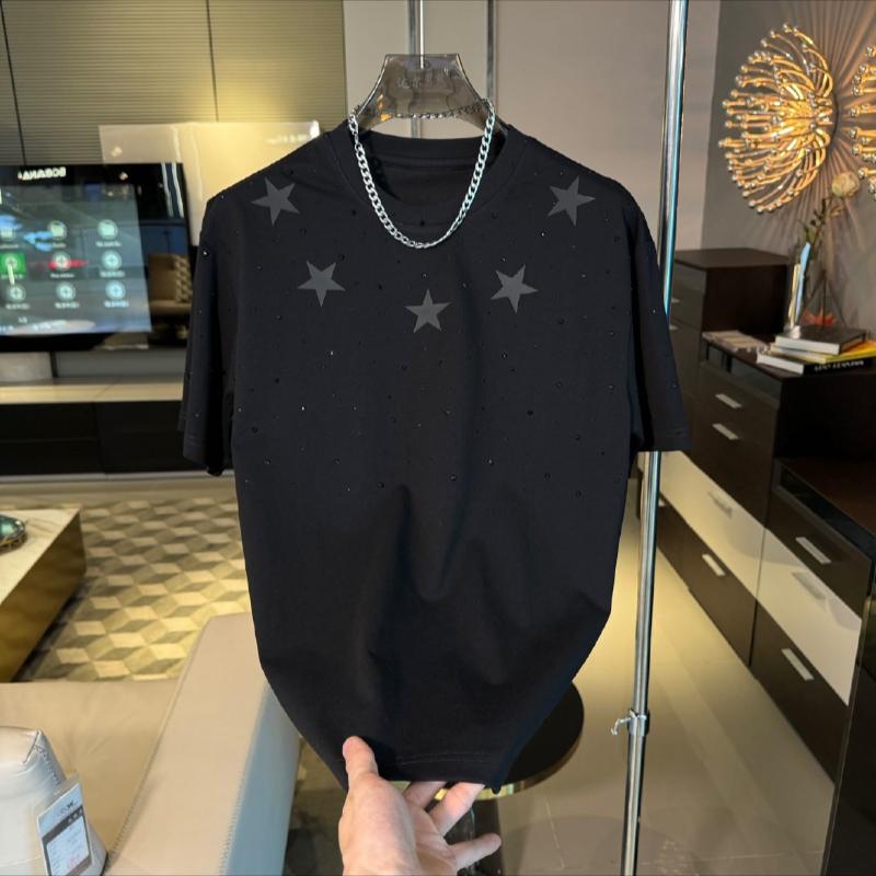 Trendy star print diamond men's T-shirt